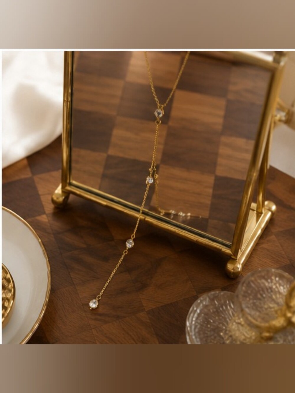Gold-Tone Stainless Steel Front & Back Crystal Necklace